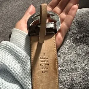 Gucci Tan and Brown Belt with Silver Logo Buckle Gucci | Accessories | Gucci Tan Leather Belt With Silver  main image 4